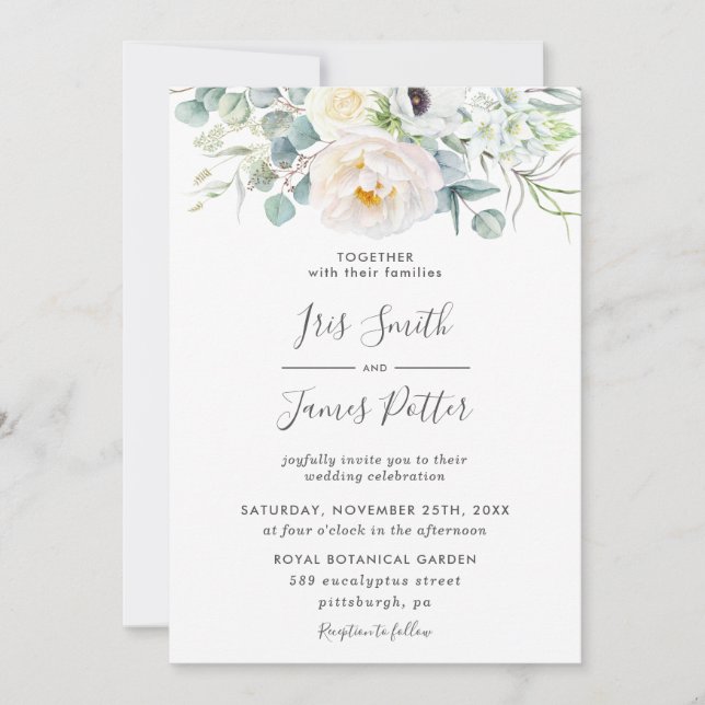 Invitation Boho ivoire Anemone Peony Mariage de verdure fleur (Devant)