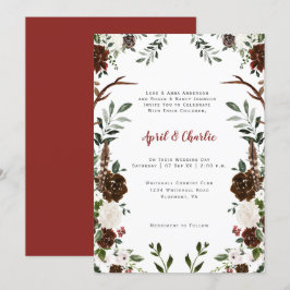 Invitation Boho ivoire rouge indien Antlers cadre floral