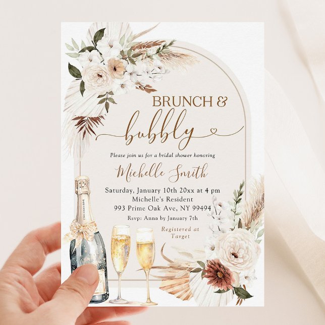 Invitation Boho Ivory Beige Floral Vin Fête des mariées (Créateur téléchargé)