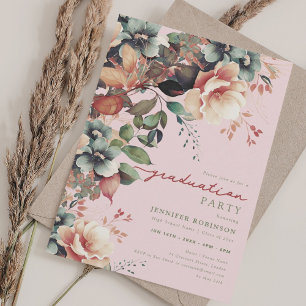 Invitation Boho Jardin d'été Floral Graduation Blush
