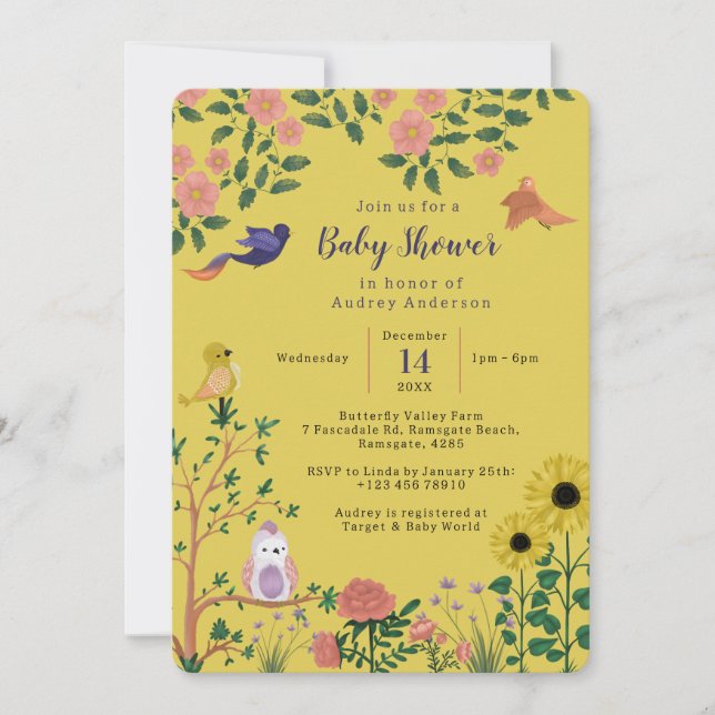 Invitation Boho Jaune Baby shower de Tea Party (Devant)