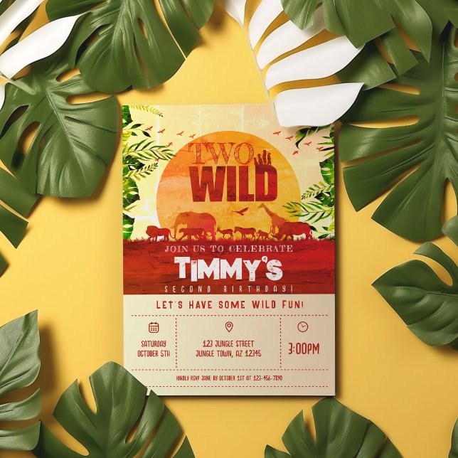 Invitation Boho Jungle Safari Animaux Deux Wild 2e Anniversai (Créateur téléchargé)