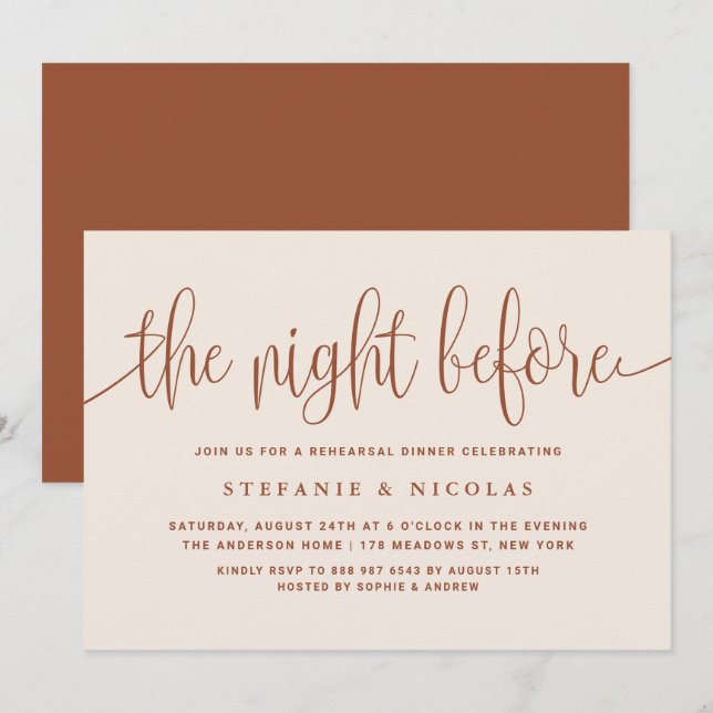 Invitation Boho La Nuit Avant Le Dîner De Répétition En Terra (Devant / Derrière)