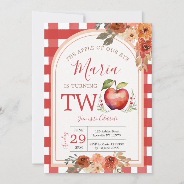 Invitation Boho La pomme de notre oeil tourne à deux ans (Devant)