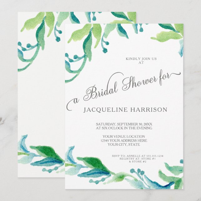 Invitation BOHO Laurel Leaf Fête des mariées de la branche de (Devant / Derrière)