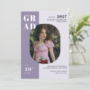 Invitation Boho Lavender Bold Typographie Photo Graduation