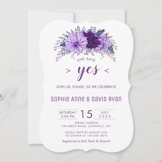 Invitation Boho Lavender Floral Plum Purple Engagement Party (Devant)