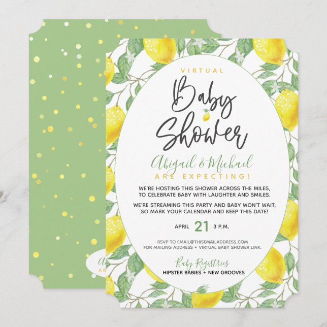 Invitation Boho Lemons Baby shower virtuel non sexiste (Devant / Derrière)