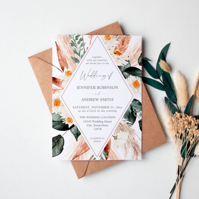 Invitation Boho LG Texte Boho Cuivre Pampas Mariage Floral 3 (Créateur téléchargé)