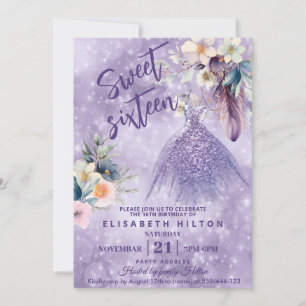 Invitation Boho Lilac fleur sauvage Parties scintillant robe 
