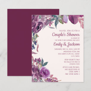 Invitation Boho Lilac Plum violet Mariage de couple floral