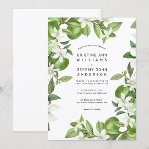 Invitation Boho Lime Blanc Floral Aquarelle Mariage