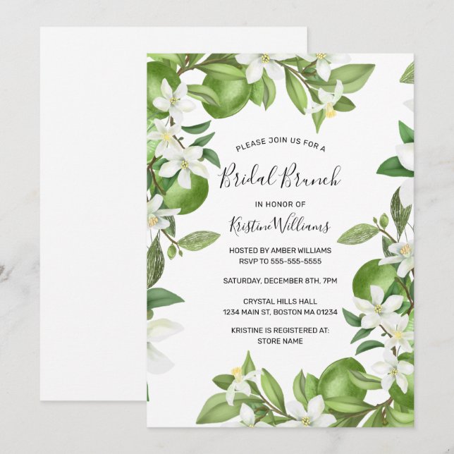 Invitation Boho Limes Aquarelle Blanc Floral Bridal Brunch (Devant / Derrière)