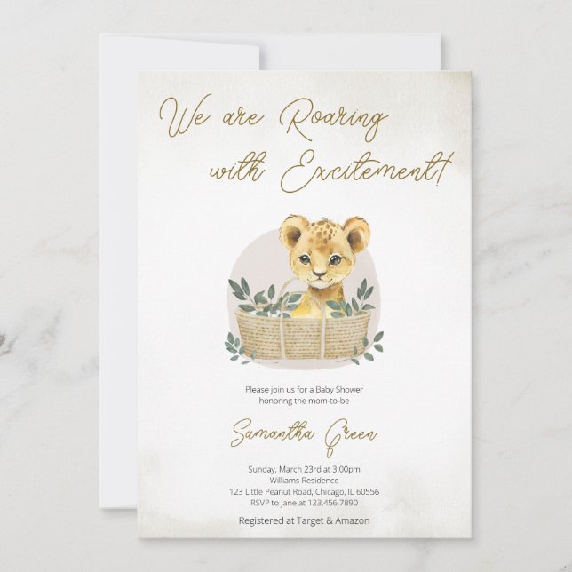 Invitation Boho Lion Cub Baby Shower (Devant)