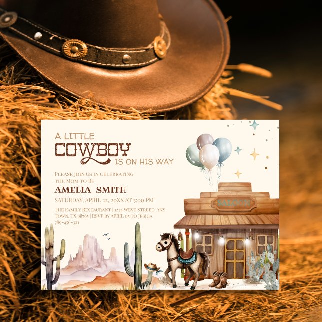 Invitation Boho Little Cowboy Western Baby Shower Desert (Créateur téléchargé)