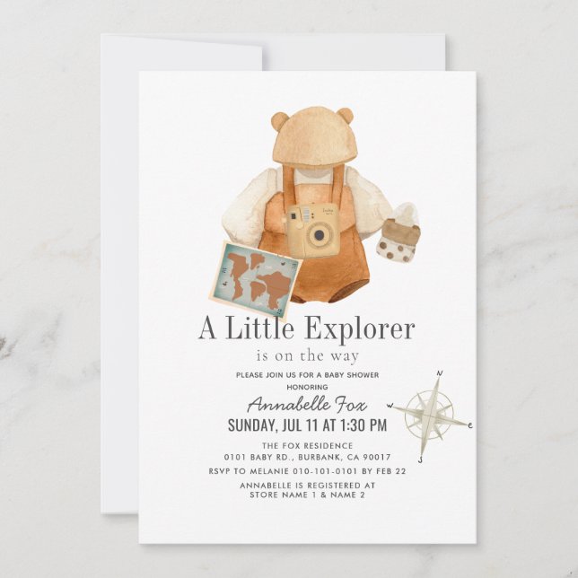 Invitation Boho Little Explorer Baby shower non sexiste dans (Devant)
