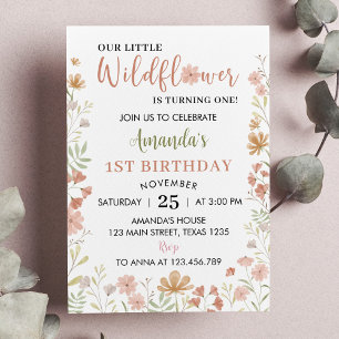Invitation Boho Little Fleur sauvage 1er anniversaire Invitat