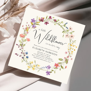 Invitation Boho Little Fleur sauvage Aquarelle bébé fille dou