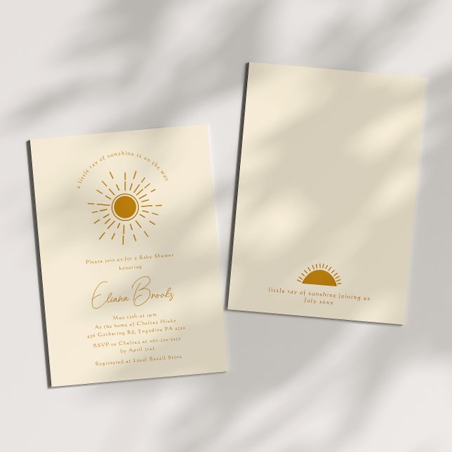 Invitation Boho Little Ray Of Sunshine | Baby shower beige (Créateur téléchargé)