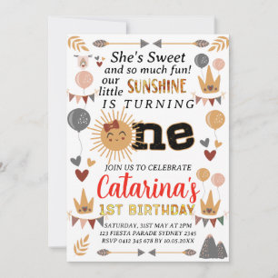 Invitation Boho Little Sunshine, 1er anniversaire Sun Baby Gi