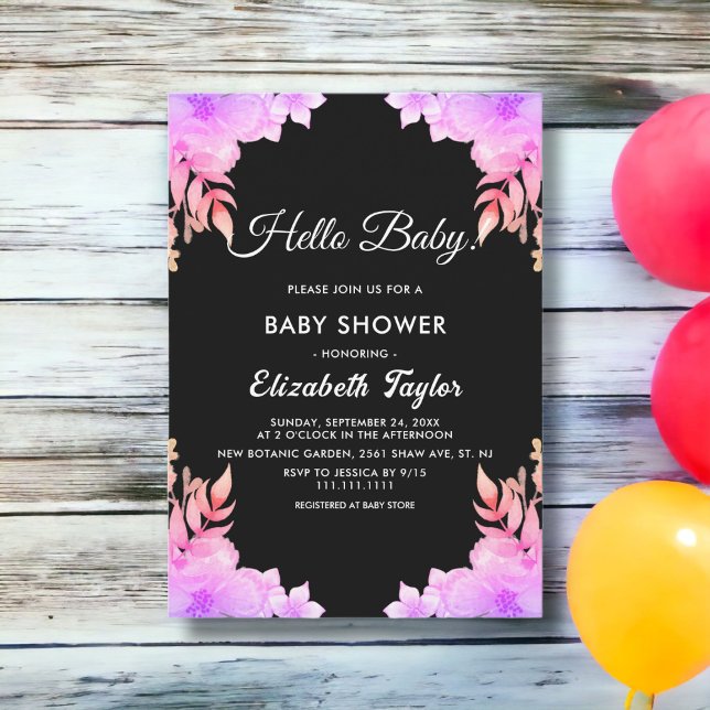 Invitation Boho Llow Neon Couleurs Black Floral Baby shower (Créateur téléchargé)