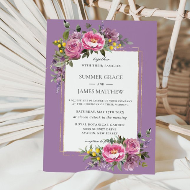 Invitation Boho Magenta Rose Lavande violet Mariage de verdur (Créateur téléchargé)