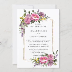 Invitation Boho Magenta rose violet jaune Mariage de verdure