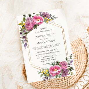 Invitation Boho Magenta rose violet jaune Mariage géométrique
