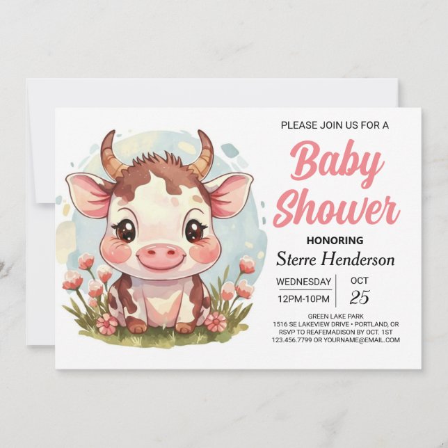 Invitation Boho Magique Aquarelle Baby shower de vache (Devant)