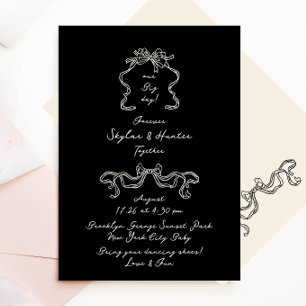 Invitation Boho manuscrit rétro noir et Mariage de crème