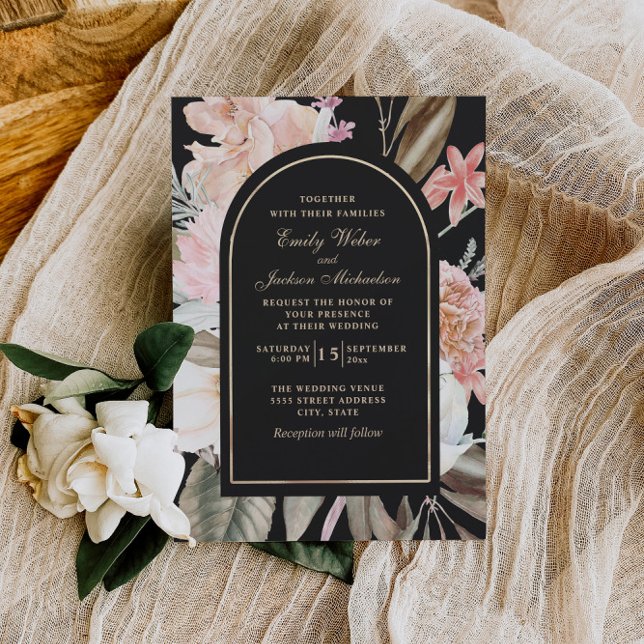 Invitation Boho Mariage Blush Crème rose Vert (Créateur téléchargé)