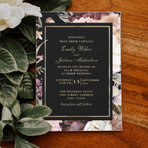 Invitation Boho Mariage Bourgogne Blush Crème rose Noir