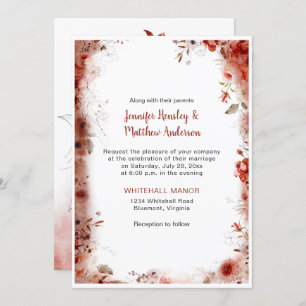 Invitation Boho Marsala Bourgogne Floral Mariage