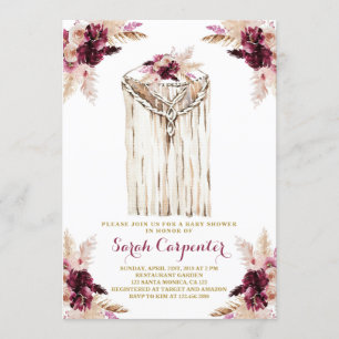 Invitation Boho marsala macrame baby shower invitante