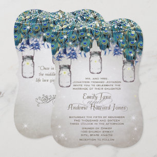 Invitation Boho Mason Jar Navy Turquoise Peacock