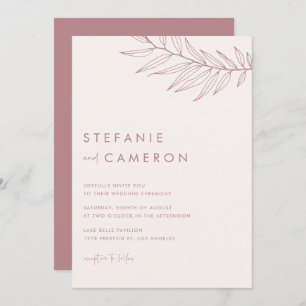 Invitation Boho Mauve Mariage de feuillage minimaliste