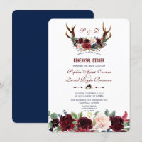Boho Merlot Navy Floral Antlers Dîner de répétitio