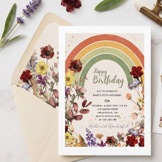 Invitation Boho merveilleux anniversaire fleurs sauvages arc-