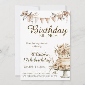 Invitation Boho minimalist birthday invitation, brunch invite