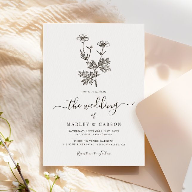 Invitation Boho Minimalist Botanicals Wildflower Wedding (Créateur téléchargé)