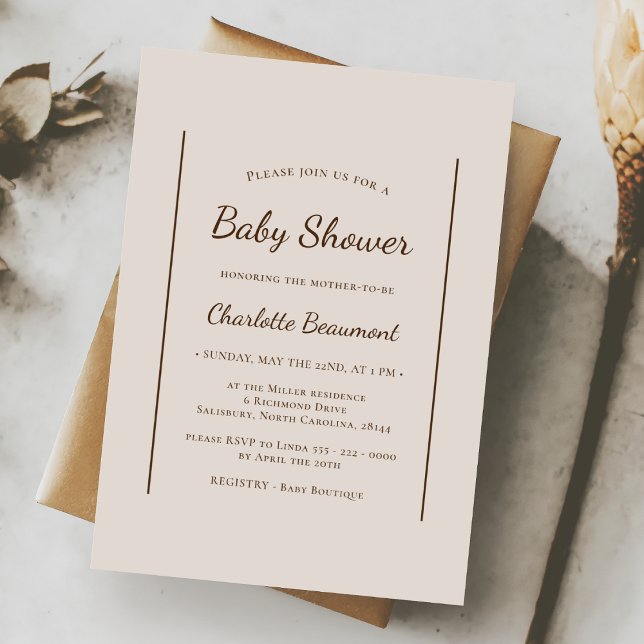 Invitation Boho Minimaliste Beige Baby shower neutre genre (Créateur téléchargé)