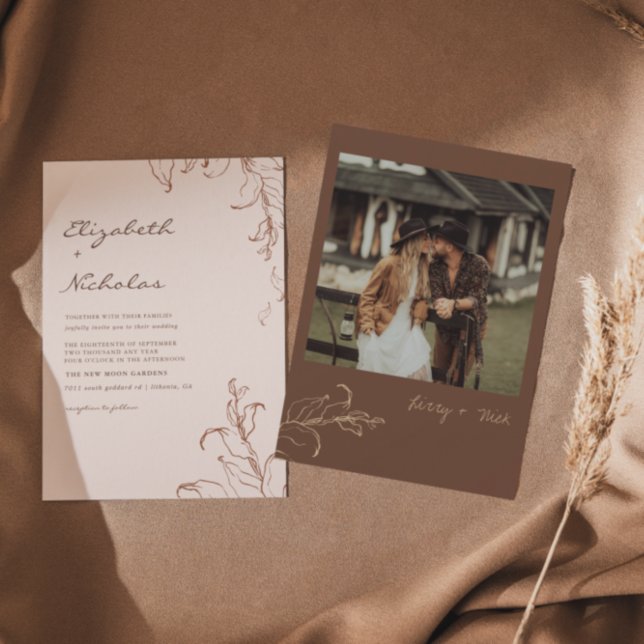 Invitation Boho Minimaliste Botaniques Terracotta Mariage (Créateur téléchargé)