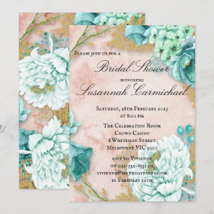 Invitation Boho Mint Green et Blush Floral Fête des mariées I