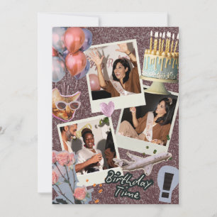 Invitation Boho Modern Custom Photo Collage Anniversaire