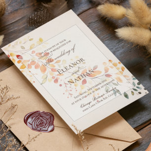Invitation Boho moderne aquarelle automne Feuilles Mariage