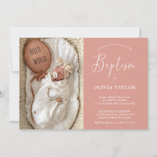Invitation Boho Moderne Baby Blush Rose Dusty Rose Baptême