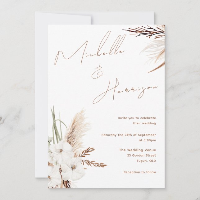 Invitation Boho moderne Blanc Floral Printemps Mariage (Devant)