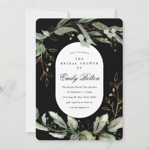 Invitation Boho Moderne Élégant Or Eucalyptus Pampas Douche