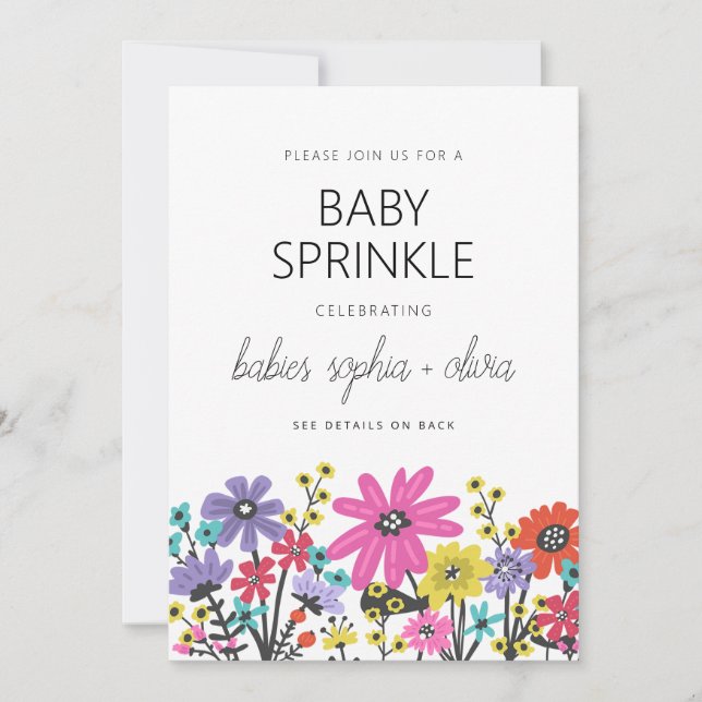Invitation Boho moderne Fleur sauvage Twin Baby Sprinkle (Devant)
