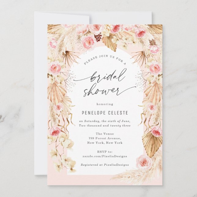 Invitation Boho moderne Floral Arch pampas herbe nuptiale Dou (Devant)